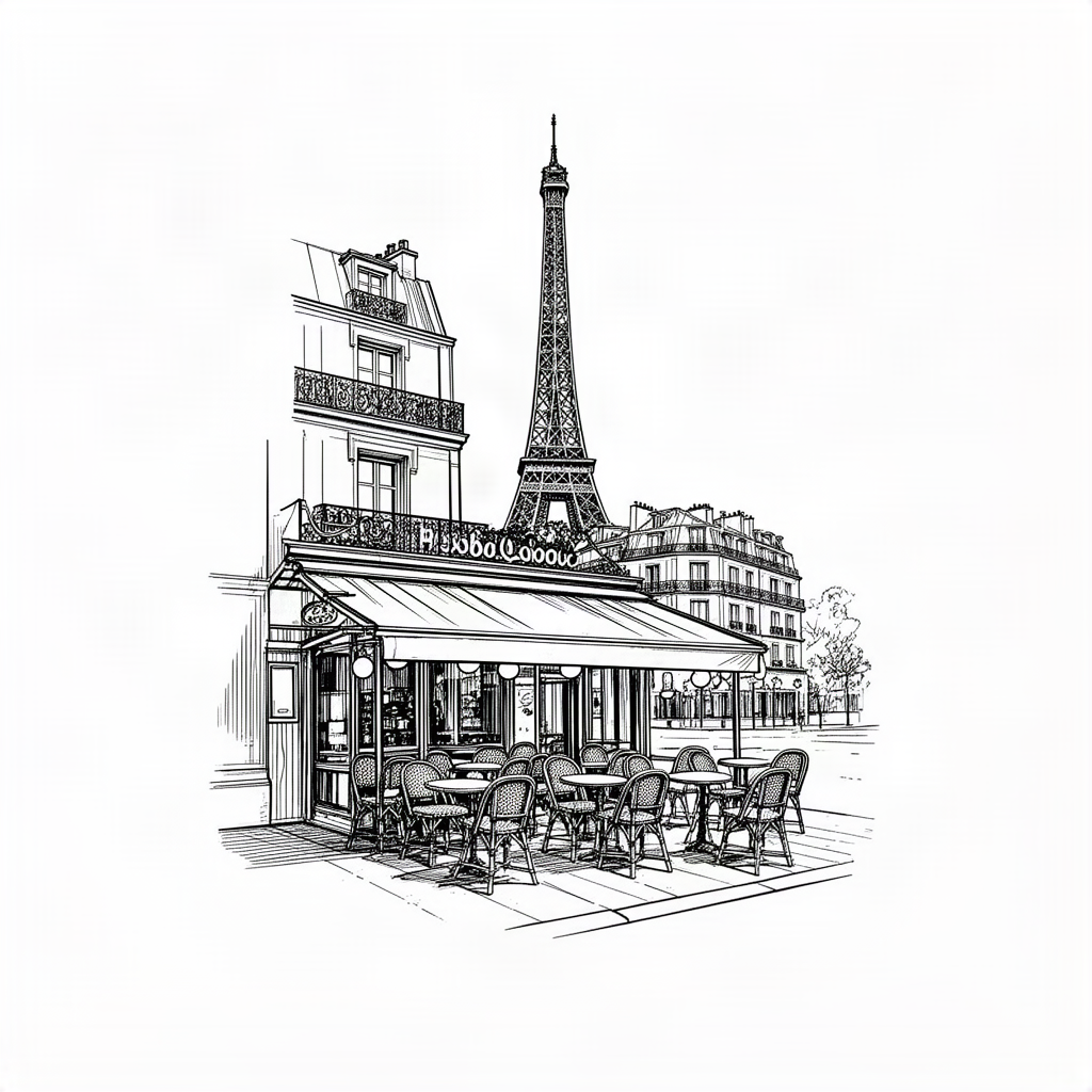 Paris street café with the Eiffel Tower in the background Paris street café with the Eiffel Tower in the background