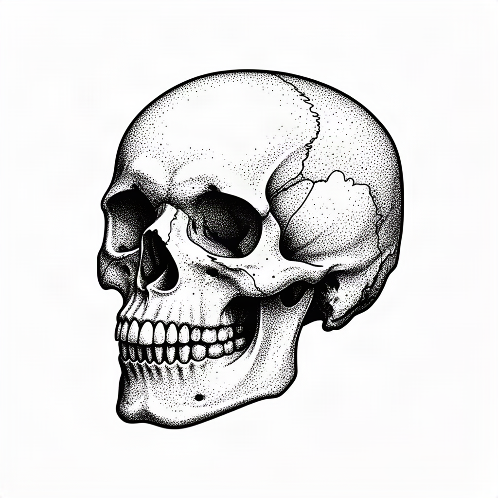 Human skull, three-quarter view Human skull, three-quarter view