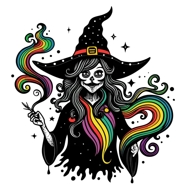 Witch with rainbow magic