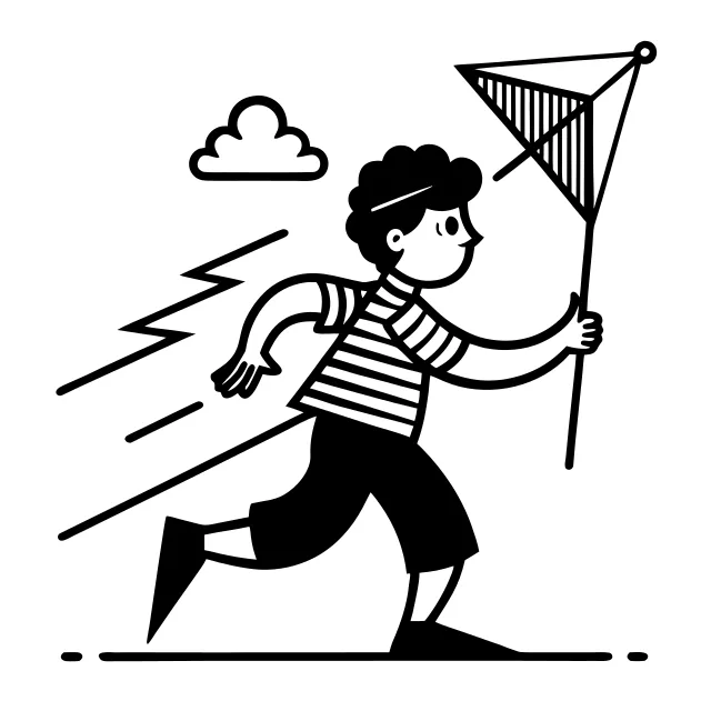 Child running and flying a kite
