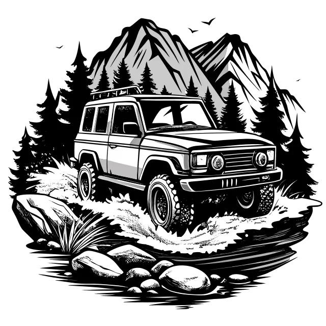 Off-road SUV on a muddy trail