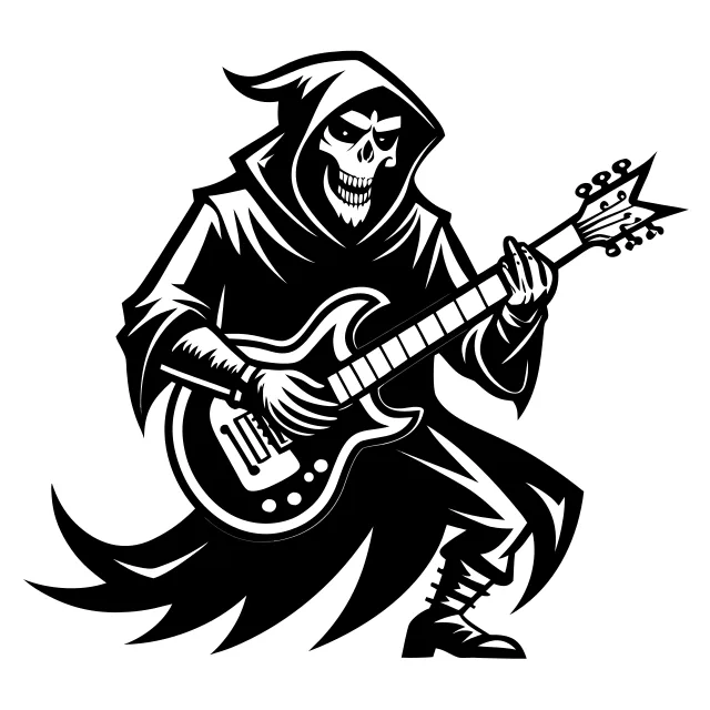 Grim reaper playing an electric guitar