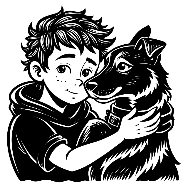 Boy Hugging Dog SVG