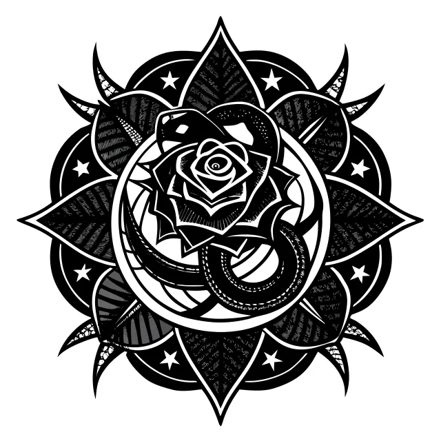 Blackwork mandala with serpent