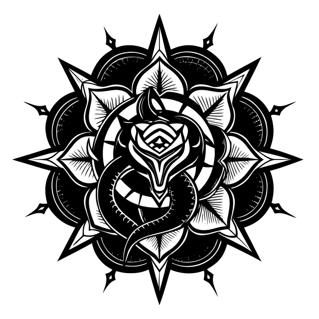 Blackwork mandala with serpent