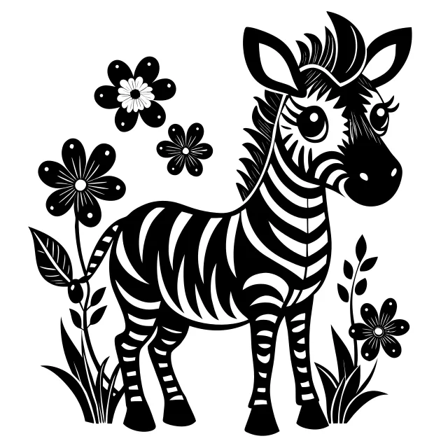 Cute Zebra with Flowers Svg