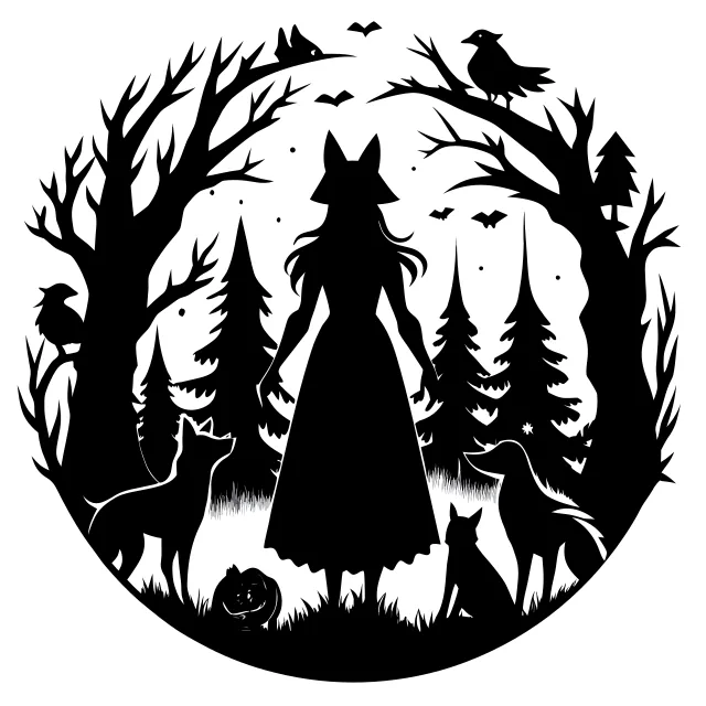 Witch standing amidst forest trees