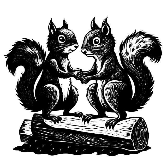 Two squirrels on a wooden log