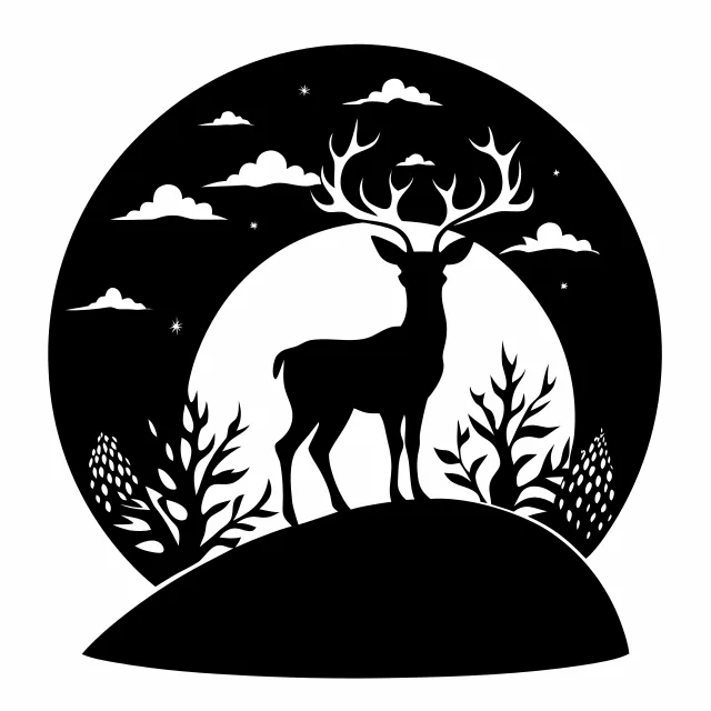 A deer standing on a hill under a full moon