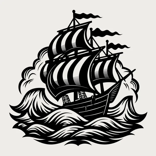A sailing ship on stormy waves