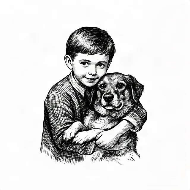 Boy Hugging Dog SVG
