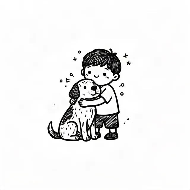 Boy Hugging Dog SVG