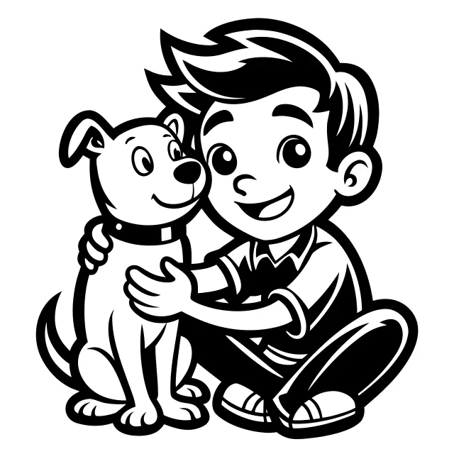 Boy Hugging Dog SVG