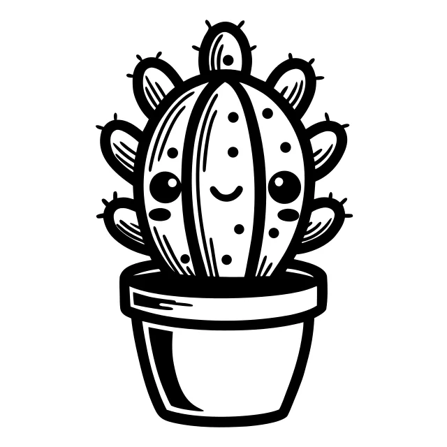 Cute cactus in a little pot, bold outlines, easy to weed in vinyl