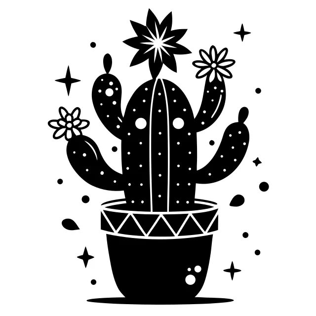 Cute cactus in a terracotta pot with small flowers