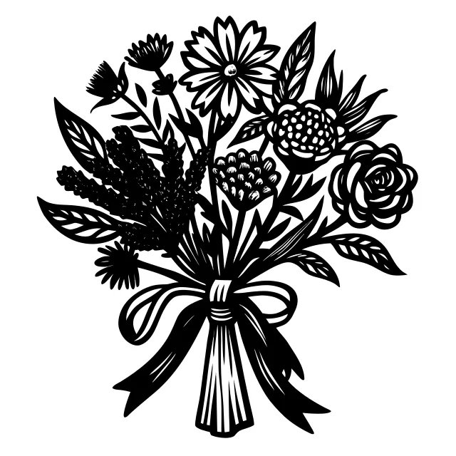 Wildflower bouquet tied with a ribbon, botanical