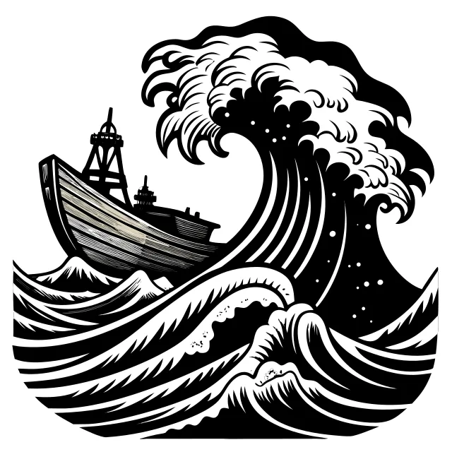 Great wave crashing with a small boat, Japanese inspired