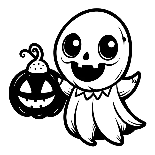 Cute ghost holding a pumpkin, Halloween