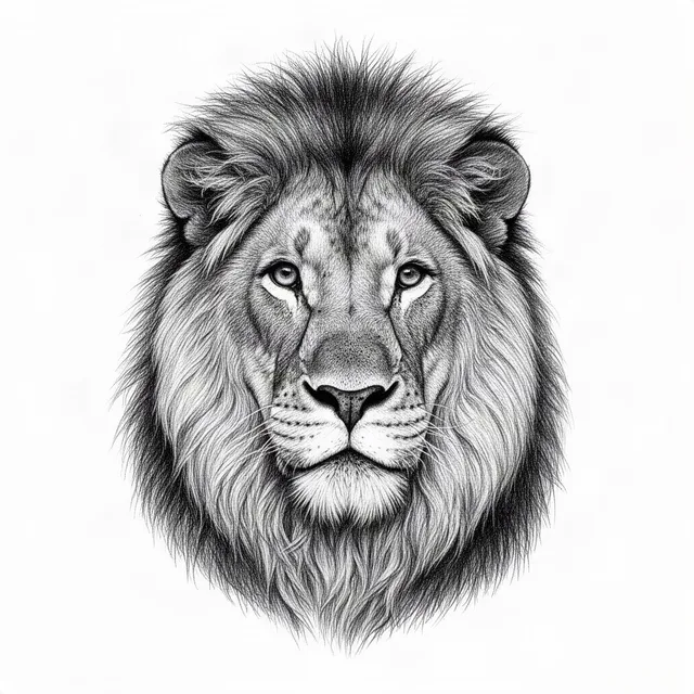 Lion face close-up with a detailed mane