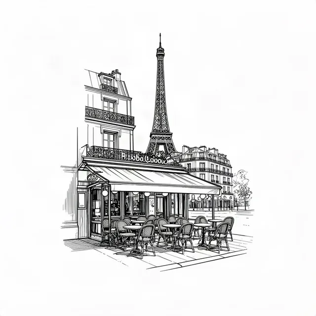 Paris street café with the Eiffel Tower in the background