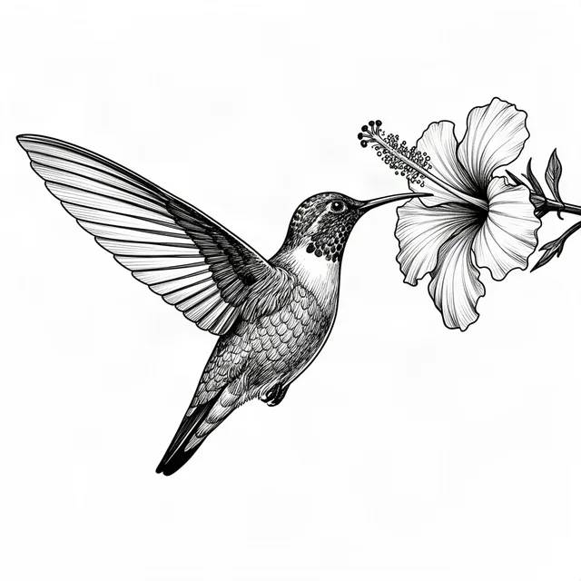 Hummingbird feeding from a hibiscus flower