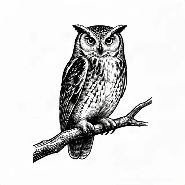 Owl perched on a branch at night