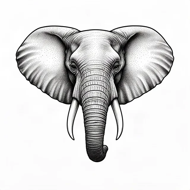Elephant portrait with large ears and tusks